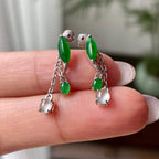 18k金钻镶糯冰种满绿随型耳钉   天然缅甸A货翡翠（yc319045）