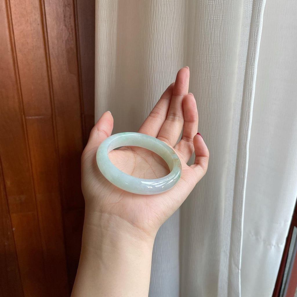 糯冰黄加绿翡翠平安镯（53.8mm）（yc302428）