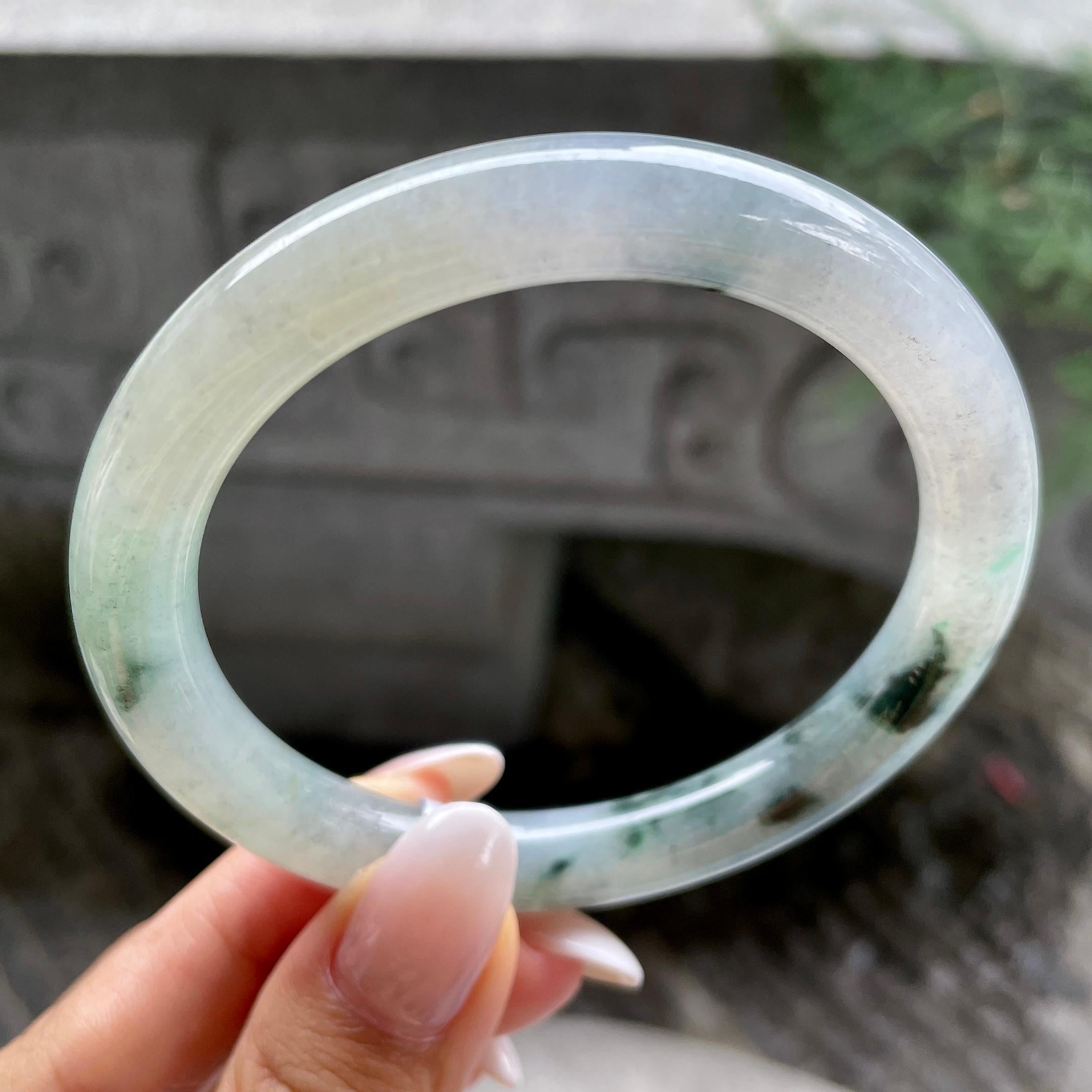 大圈口     细糯种飘花圆条手镯59.9圈          天然缅甸A货翡翠（yc407864）