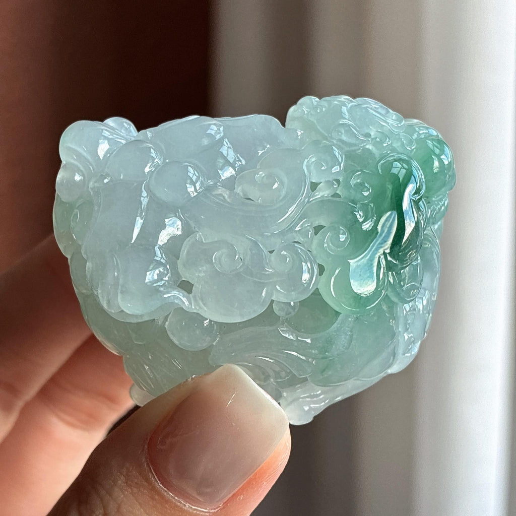 糯冰种飘花手把貔貅（yc712175）
