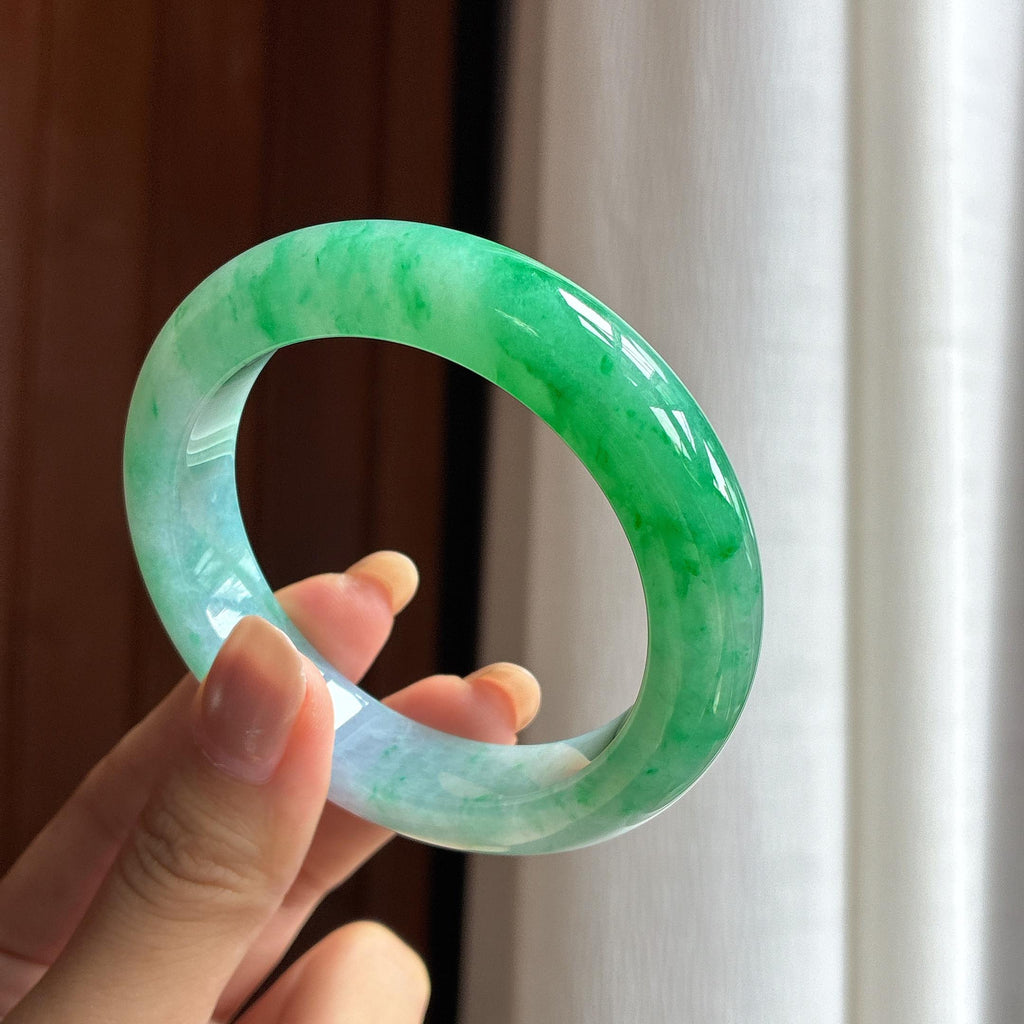糯冰满圈绿花翡翠平安镯（55.8mm）（yc418895）