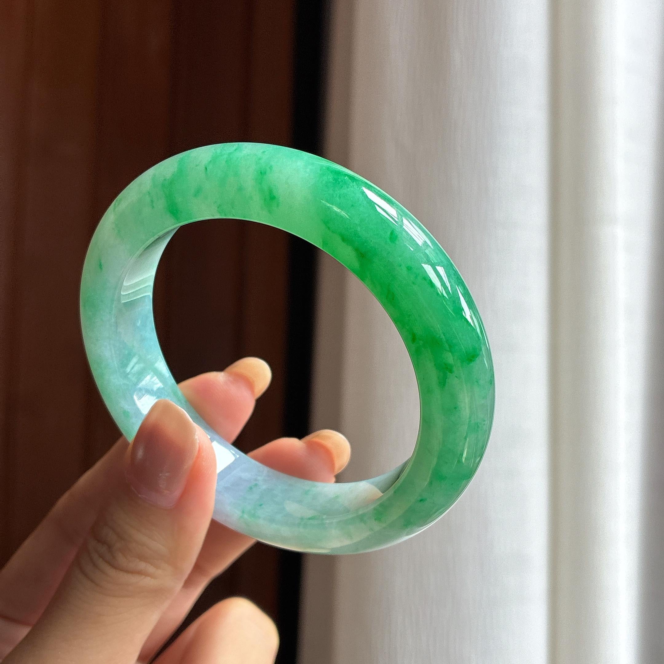 糯冰满圈绿花翡翠平安镯（55.8mm）（yc418895）