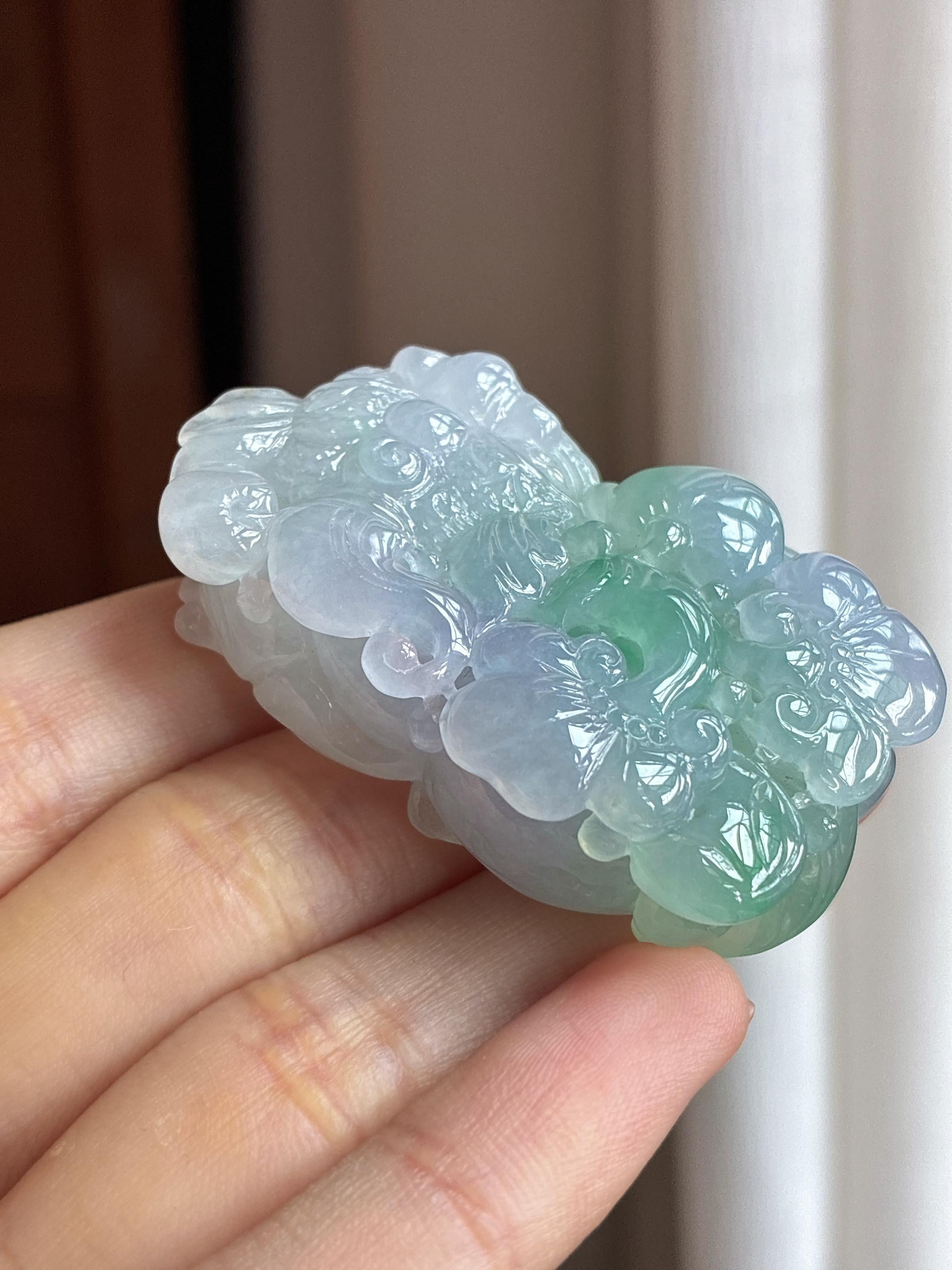 糯冰春带彩翡翠貔貅天然缅甸A货翡翠（yc436963）