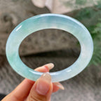 小圈口  糯冰种蓝底飘花圆条手镯53.7圈    天然缅甸A货翡翠（yc351392）