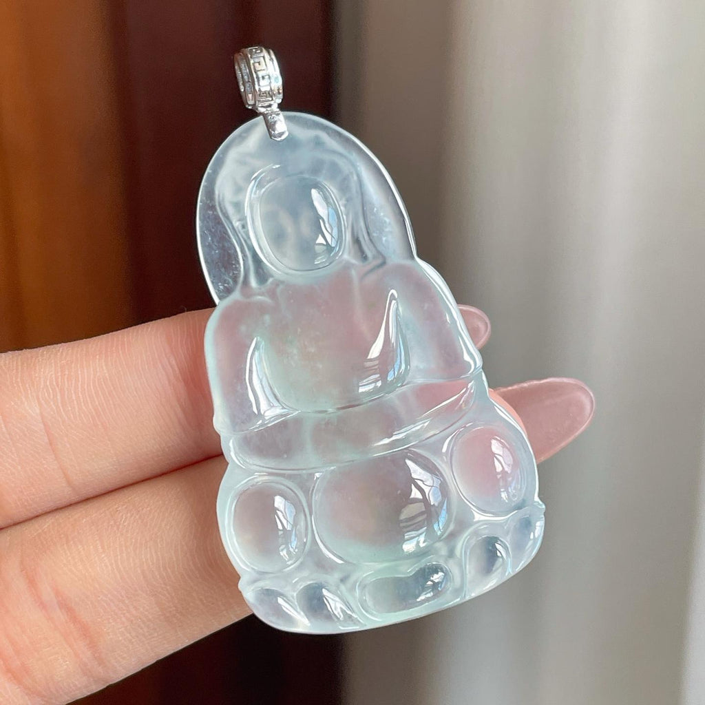 18k金扣冰种带底色翡翠观音（yc193401）