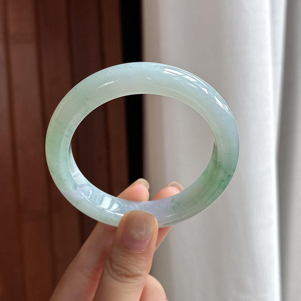 糯冰飘花正圈平安镯 55圈 天然缅甸A货翡翠（yc483937）