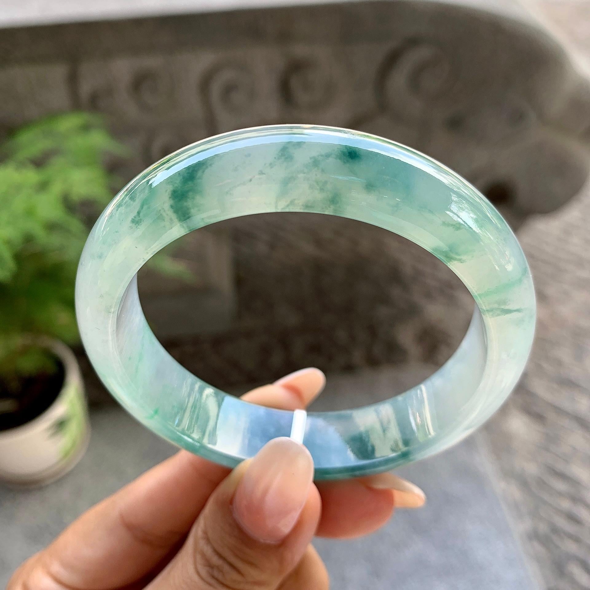 糯冰种飘花平安镯（57.5mm）（yc195368）