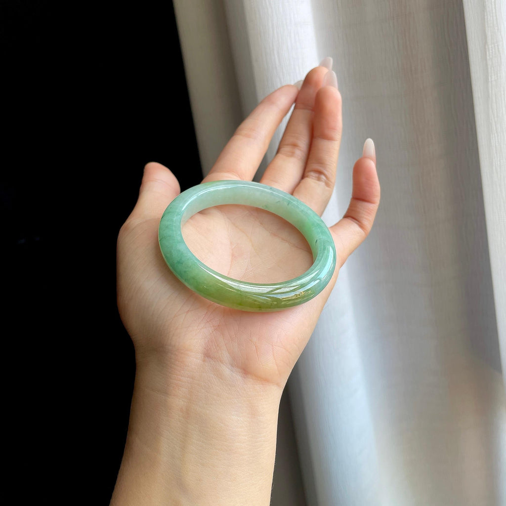 糯冰黄加绿翡翠平安镯（54mm）（yc295781）