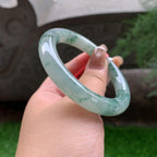 细糯种飘蓝花圆条手镯 55.5圈口 天然缅甸A货翡翠（yc390012）