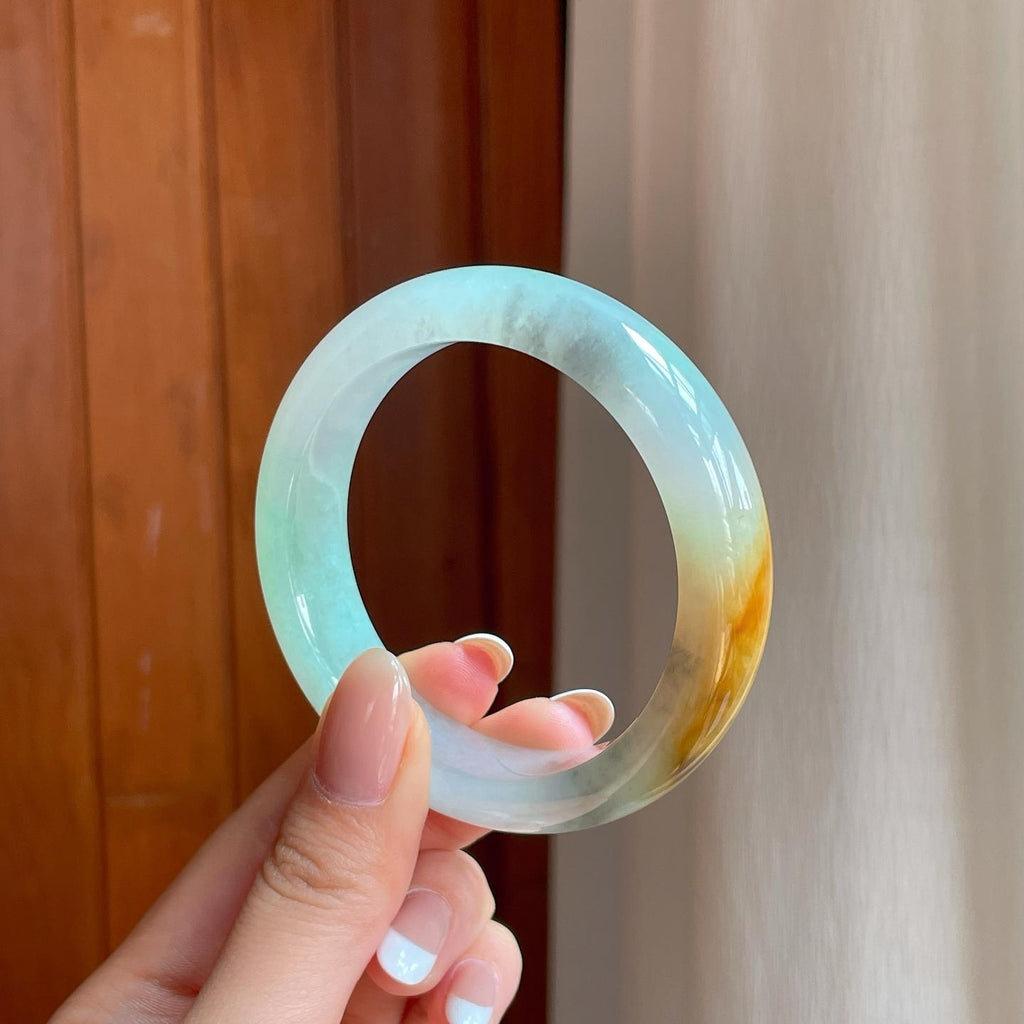 糯冰黄翡特色镯翡翠平安镯（53.8mm）（yc374197）