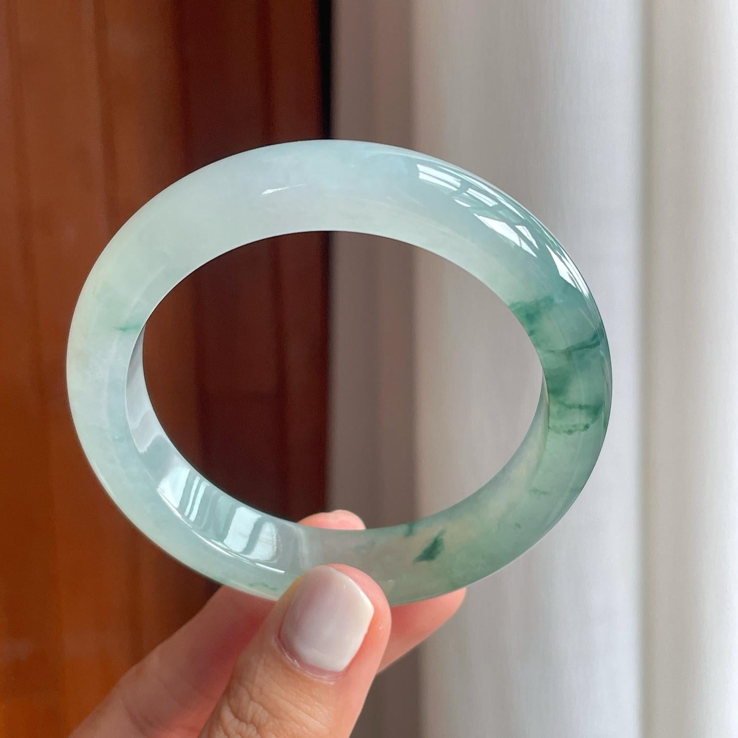 冰种飘花翡翠平安镯（57.8mm）（yc249151）