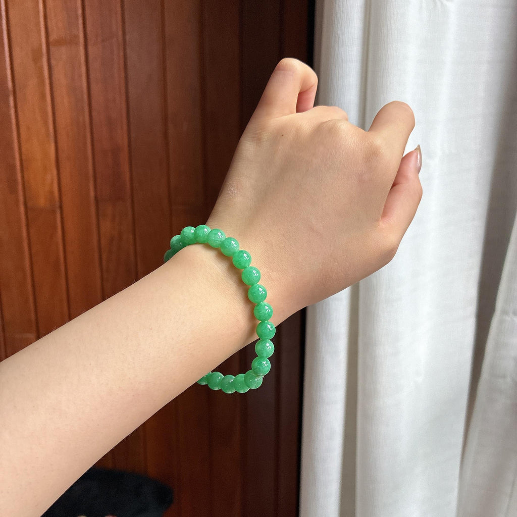 细糯种满绿手串 天然缅甸A货翡翠（yc454309）