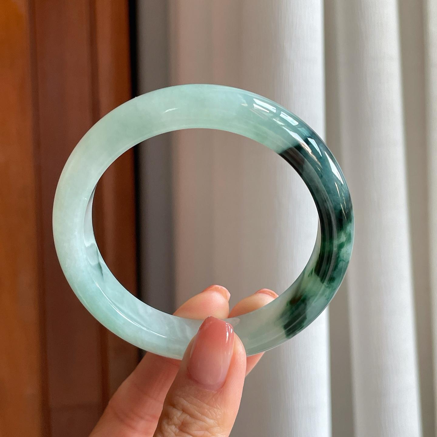 糯冰带色翡翠平安镯（58mm）（yc310297）