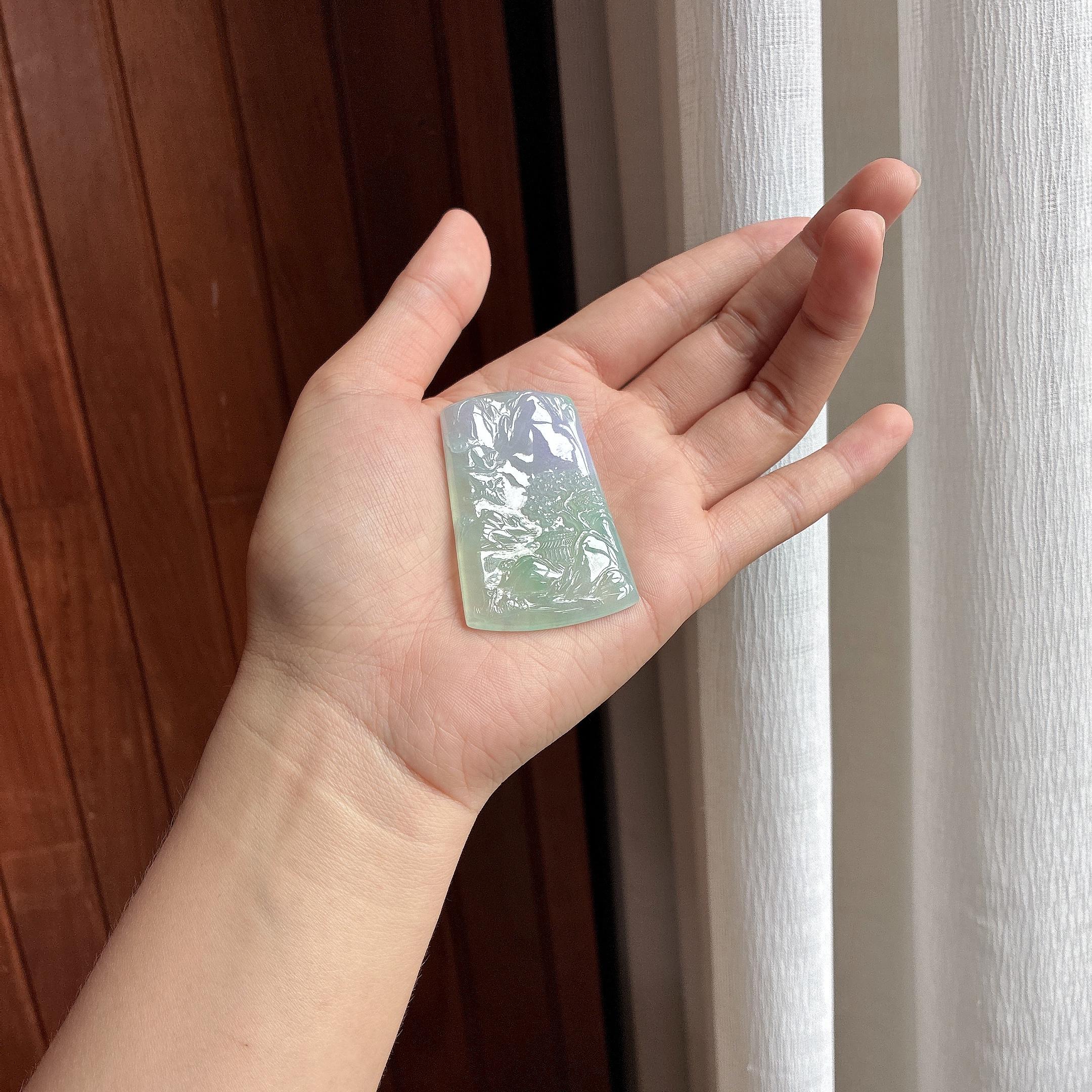糯冰春彩山水牌 天然缅甸A货翡翠（yc465935）