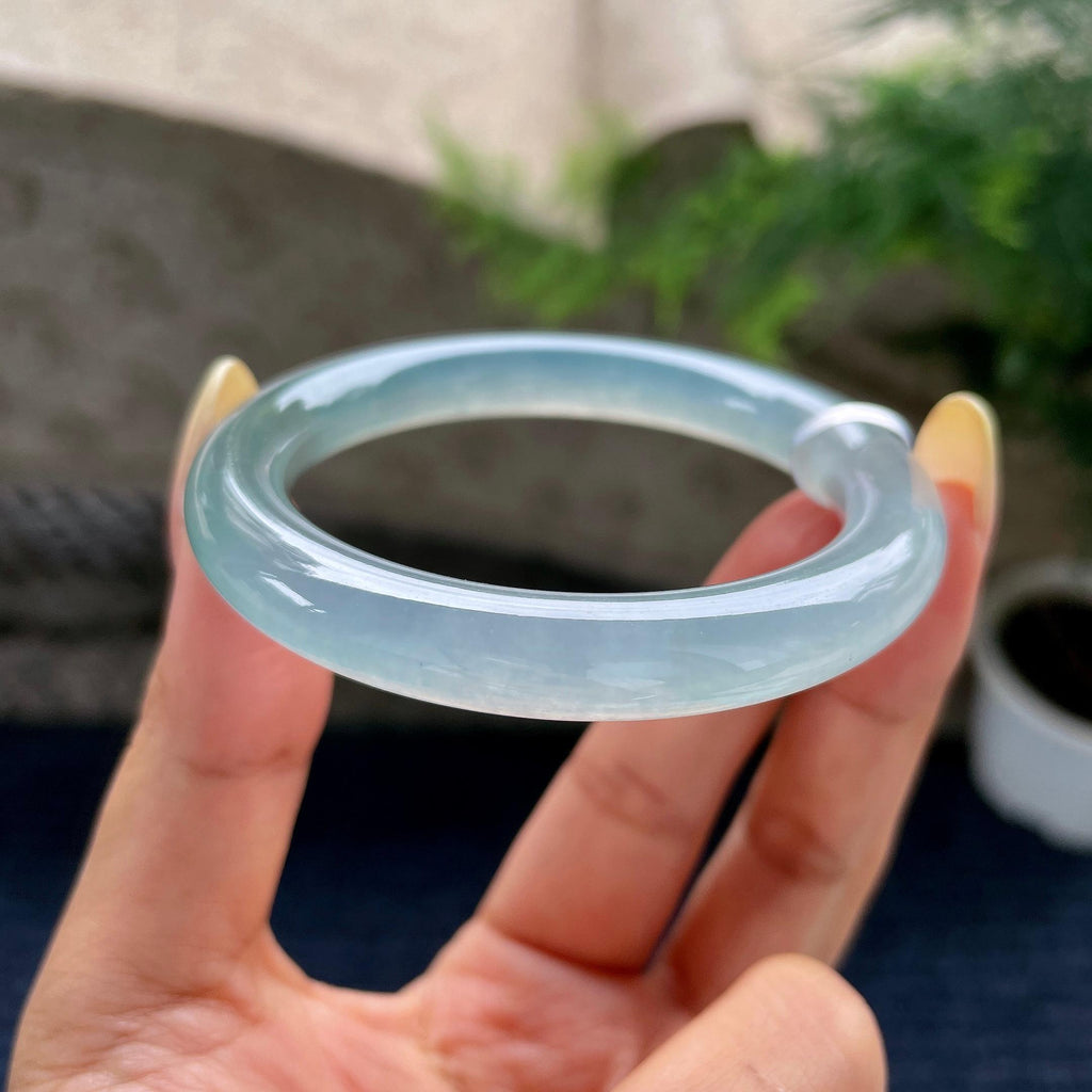 小圈口 冰种蓝水圆条手镯52.2圈 天然缅甸A货翡翠（yc489135）