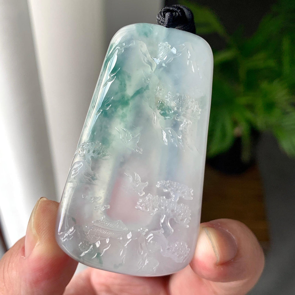 糯冰种飘花山水牌挂件（yc215971）