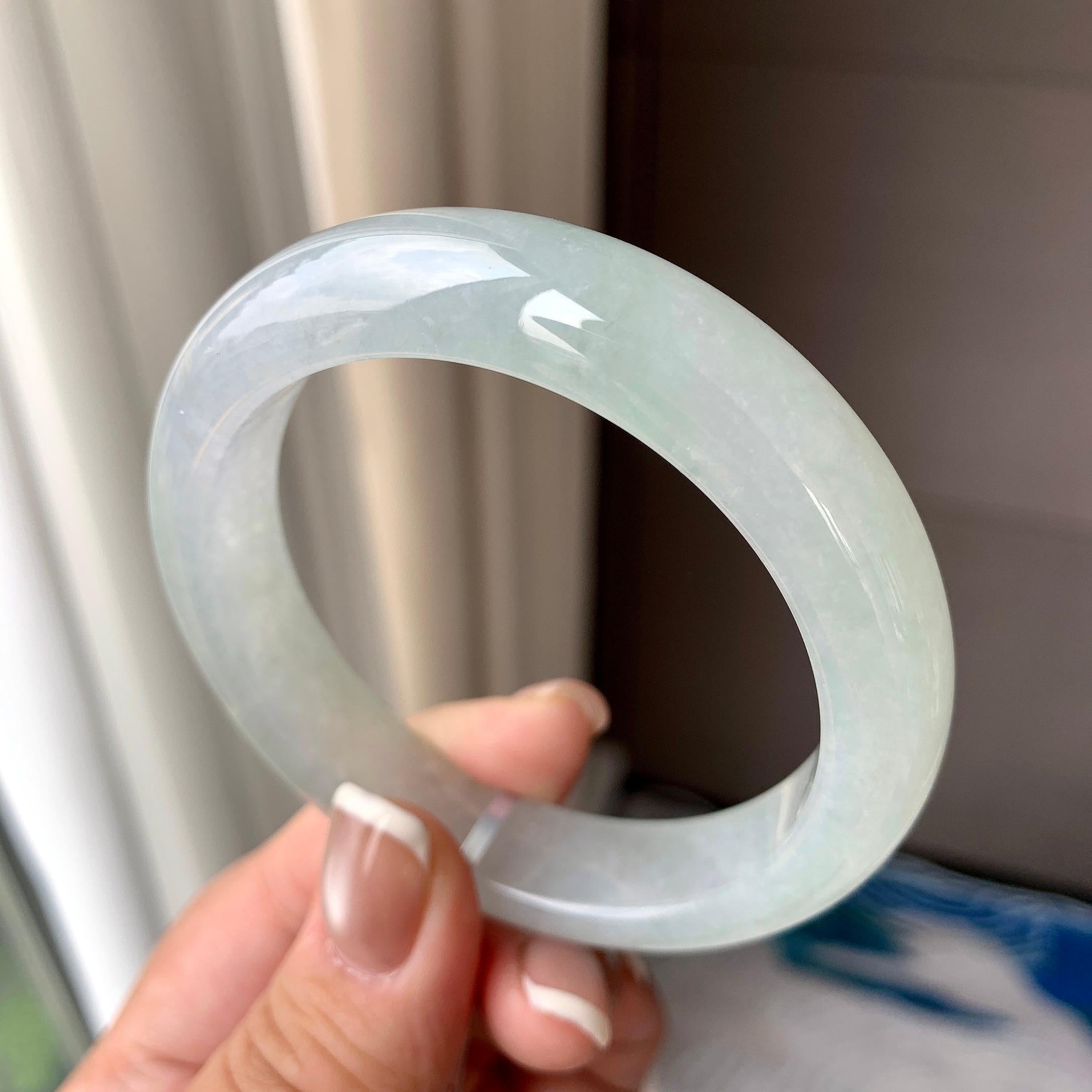 糯冰种无色正圈平安镯  56.5圈口  天然缅甸A货翡翠（yc362905）