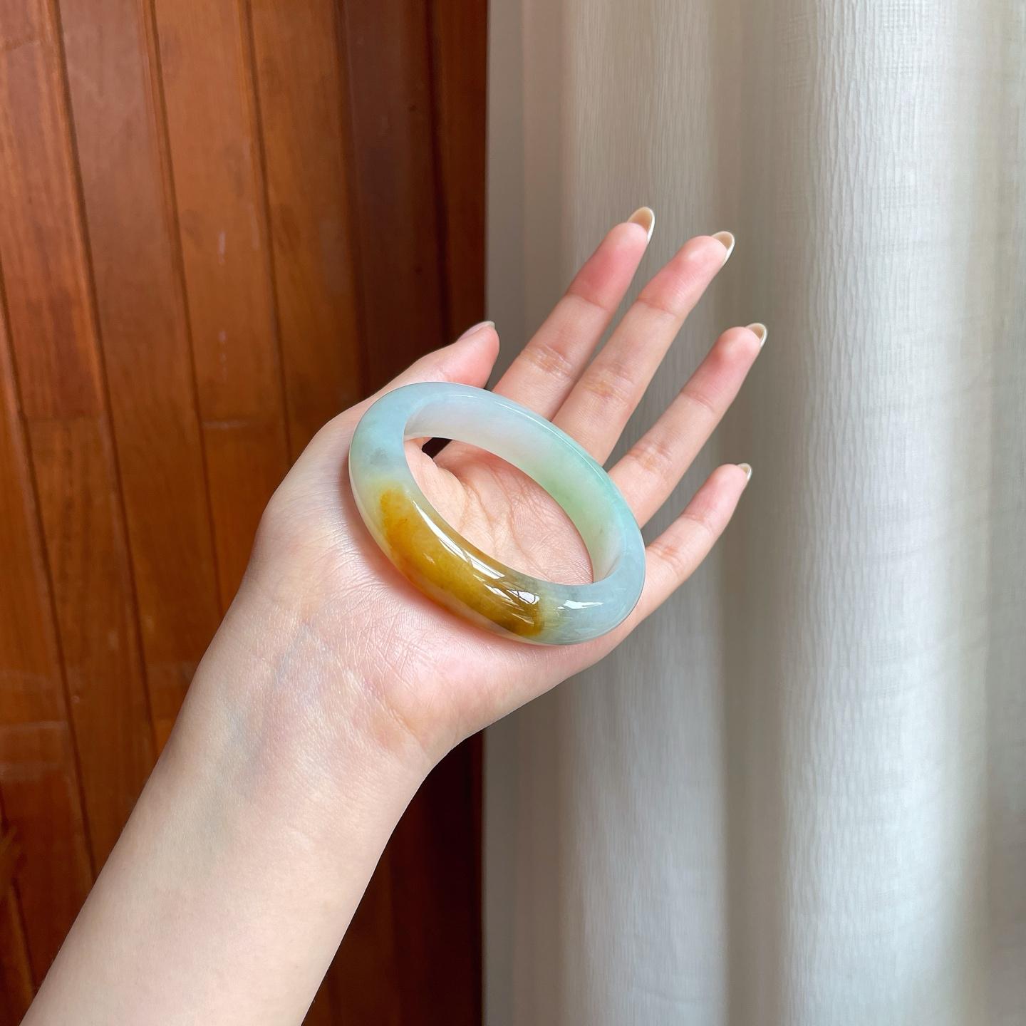 糯冰黄翡特色镯翡翠平安镯（53.8mm）（yc374197）