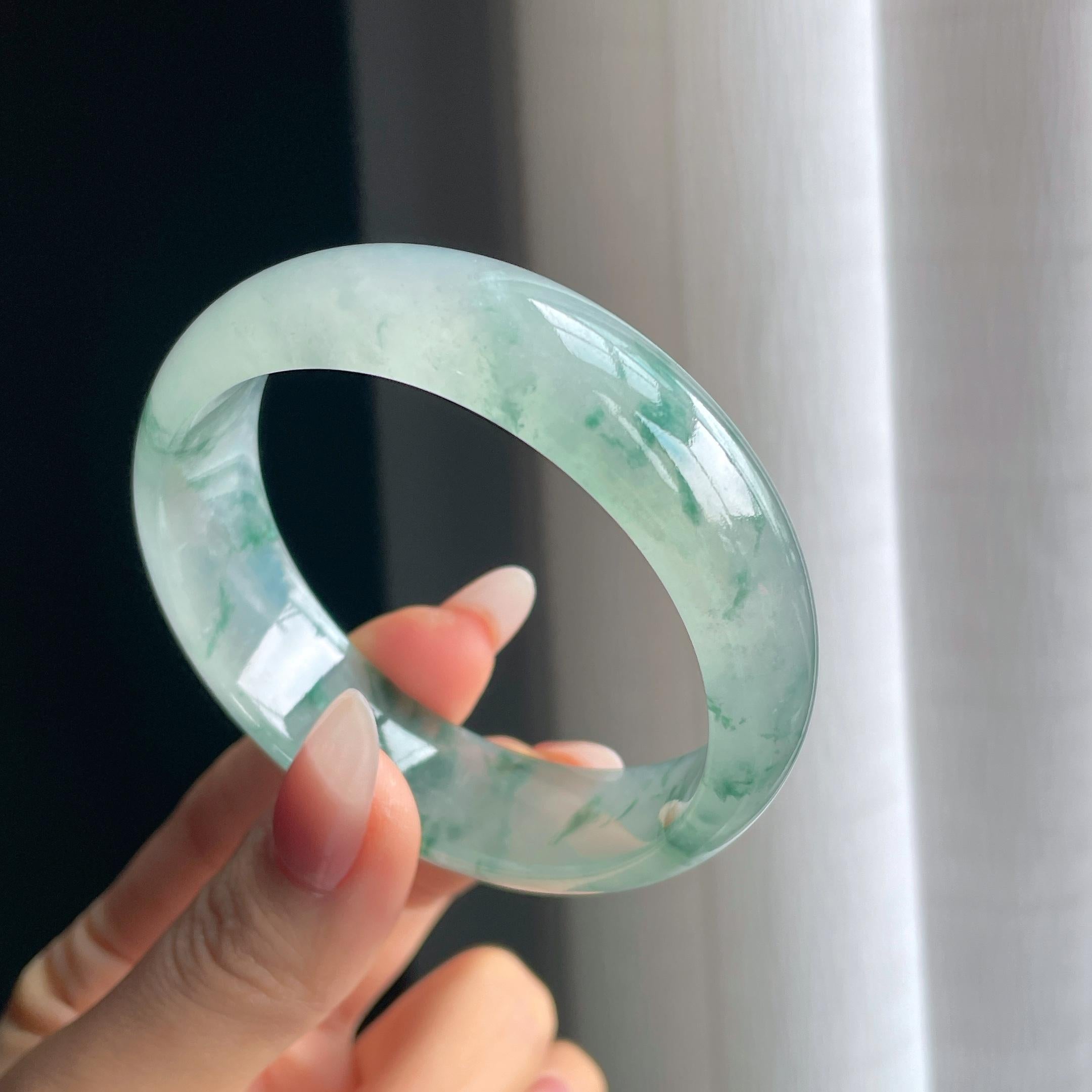 冰种飘花翡翠平安镯（56.5mm）（yc294861）