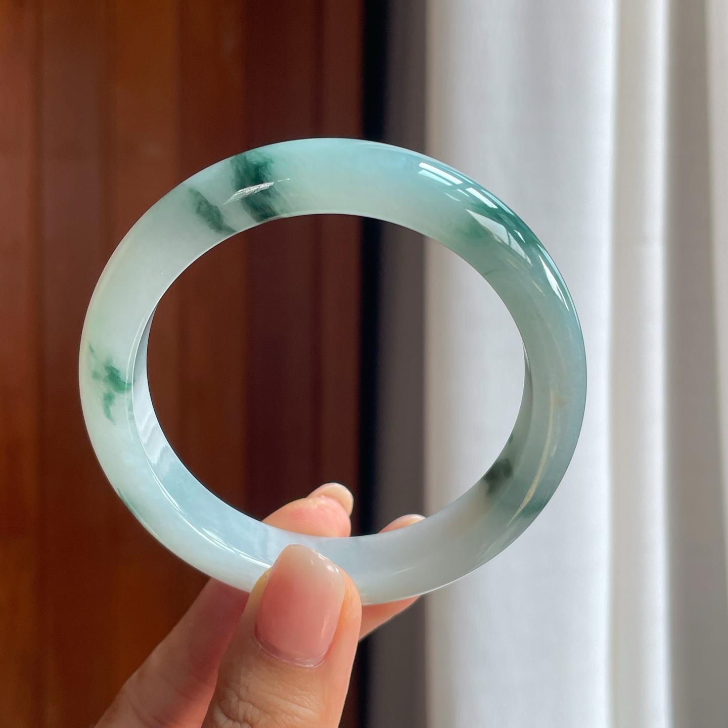 糯冰飘花翡翠平安镯（57.8mm）（yc389585）