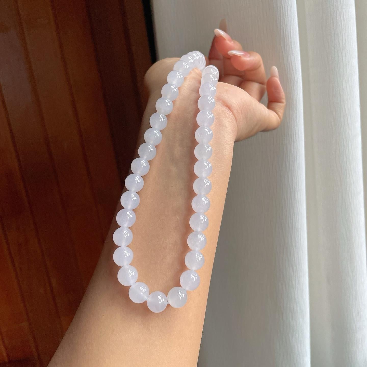 糯冰白冰翡翠珠串项链（yc260360）