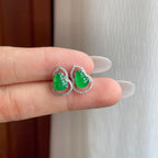 18k金钻镶冰种满绿葫芦翡翠耳钉（yc258409）