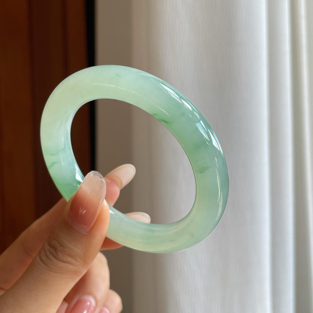 糯冰飘花翡翠圆条手镯（52.7mm）（yc272874）