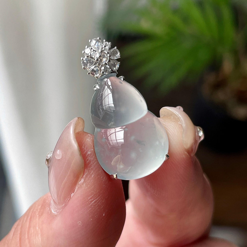 18K金玻璃种雪花棉葫芦挂件天然缅甸A货翡翠（yc462955）