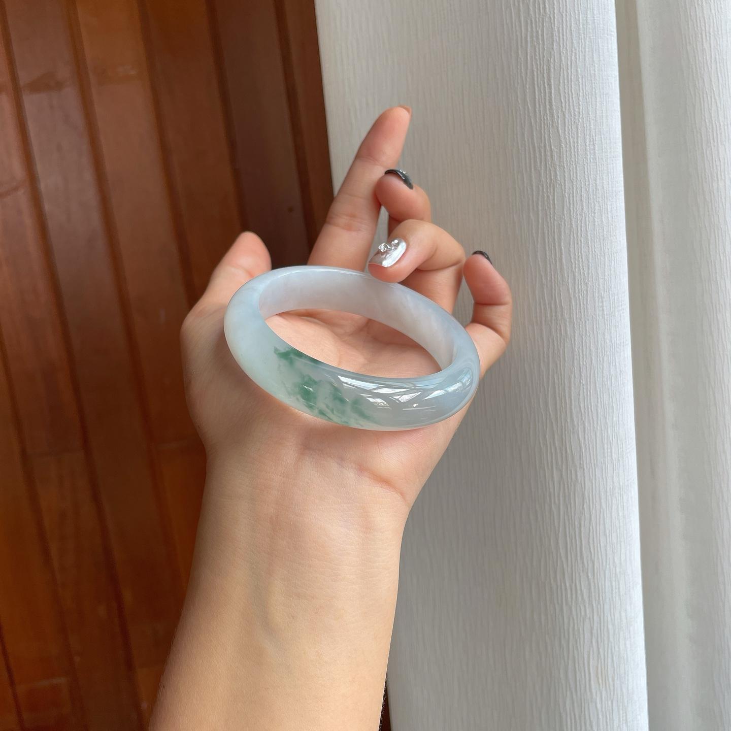 冰种飘花翡翠平安镯（58mm）（yc277368）