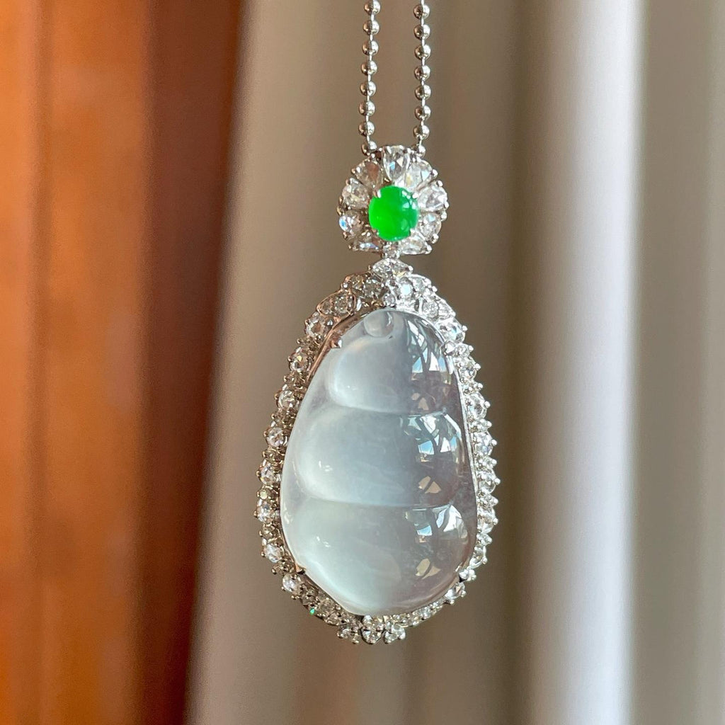 18k金钻镶冰玻种无色翡翠福豆（yc269026）