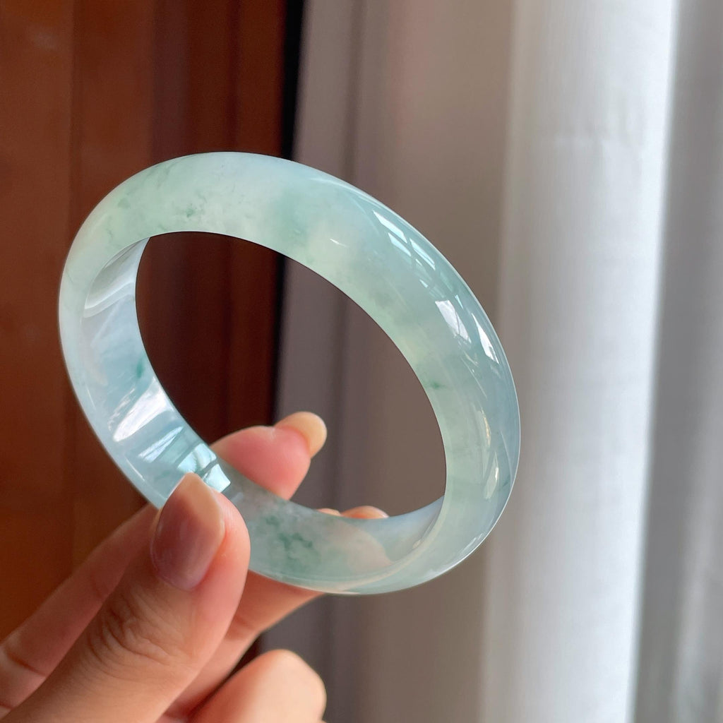 冰种飘花宽版翡翠平安镯(58.5mm)（yc422916）