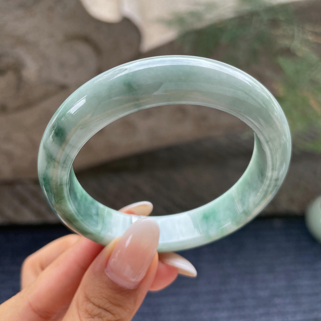 糯种飘花正圈平安镯54.9圈       天然缅甸A货翡翠（yc421231）