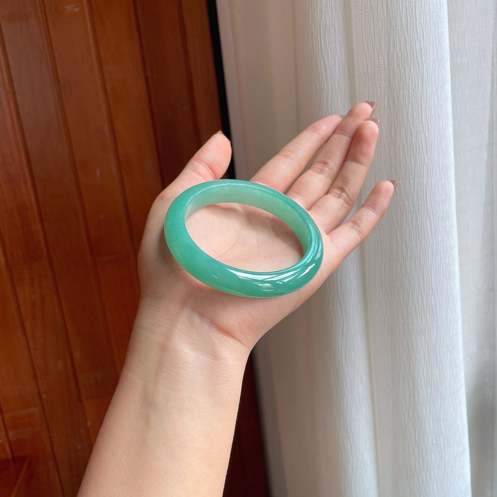 糯冰果绿翡翠平安镯（58.5mm)（yc363420）