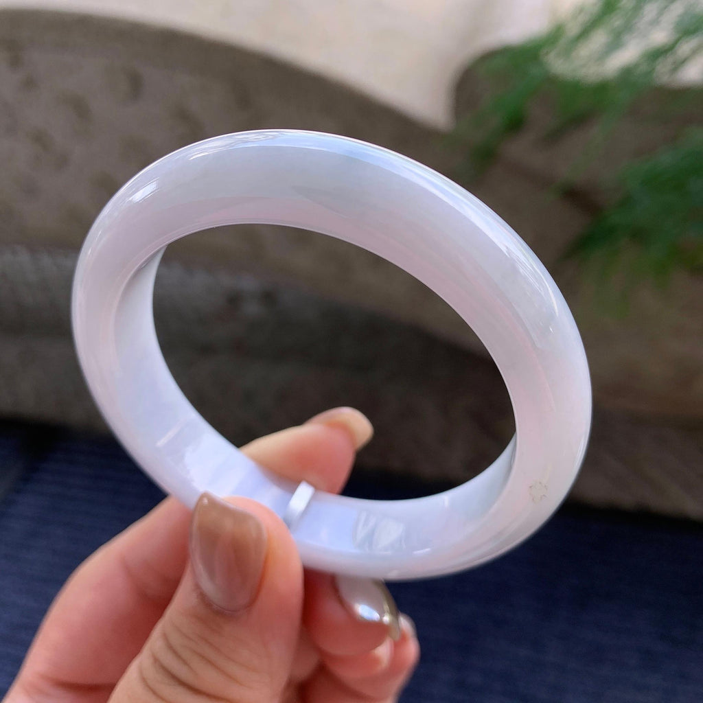 糯种淡紫底正圈平安镯  53.5圈口  天然缅甸A货翡翠（yc421229）