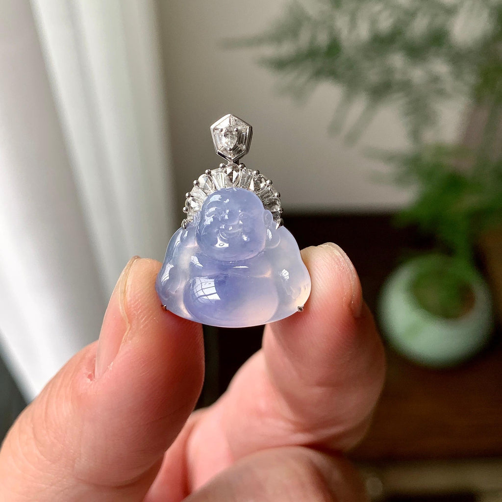 18K金钻镶糯冰种紫罗兰佛公吊坠（yc257223）