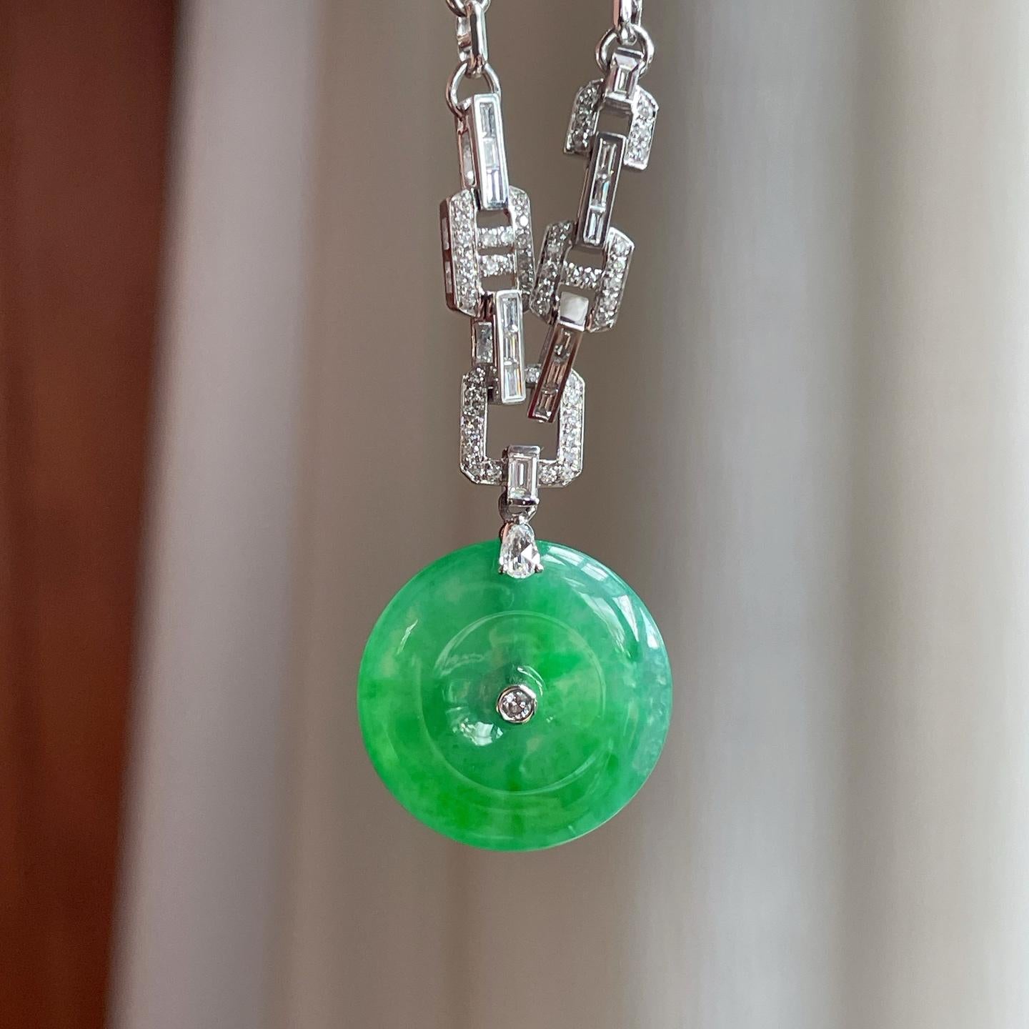 18k金镶冰种满绿翡翠平安扣（yc254042）