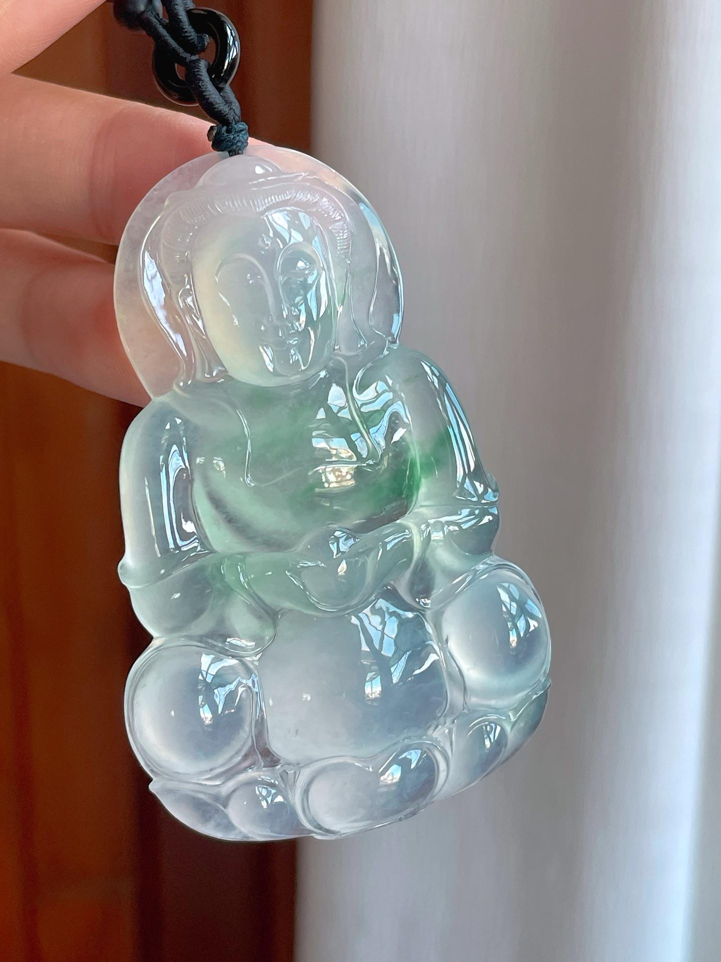 冰种飘绿花翡翠观音（yc257268）