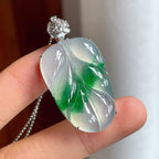 18k金镶冰种带色翡翠叶子（yc250572）