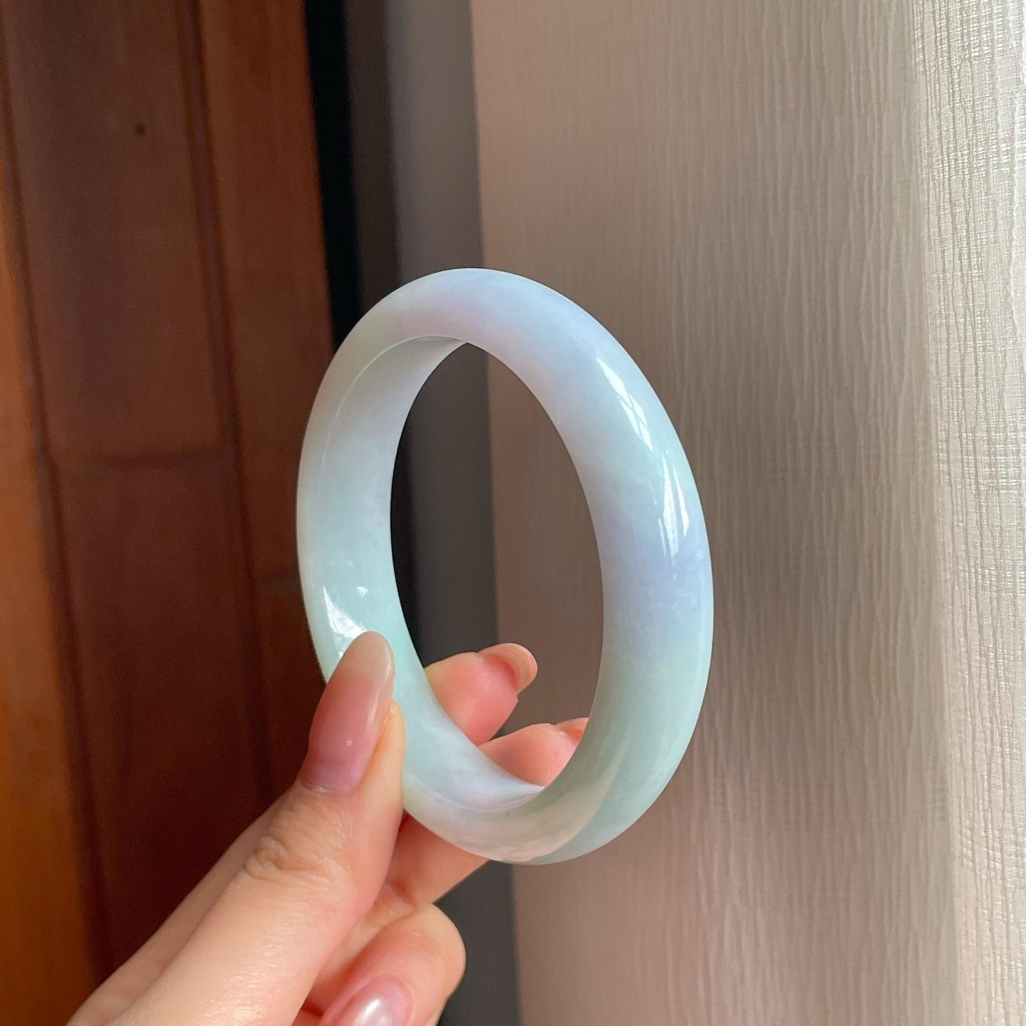 糯冰淡春彩翡翠平安镯（57.8mm）（yc358338）