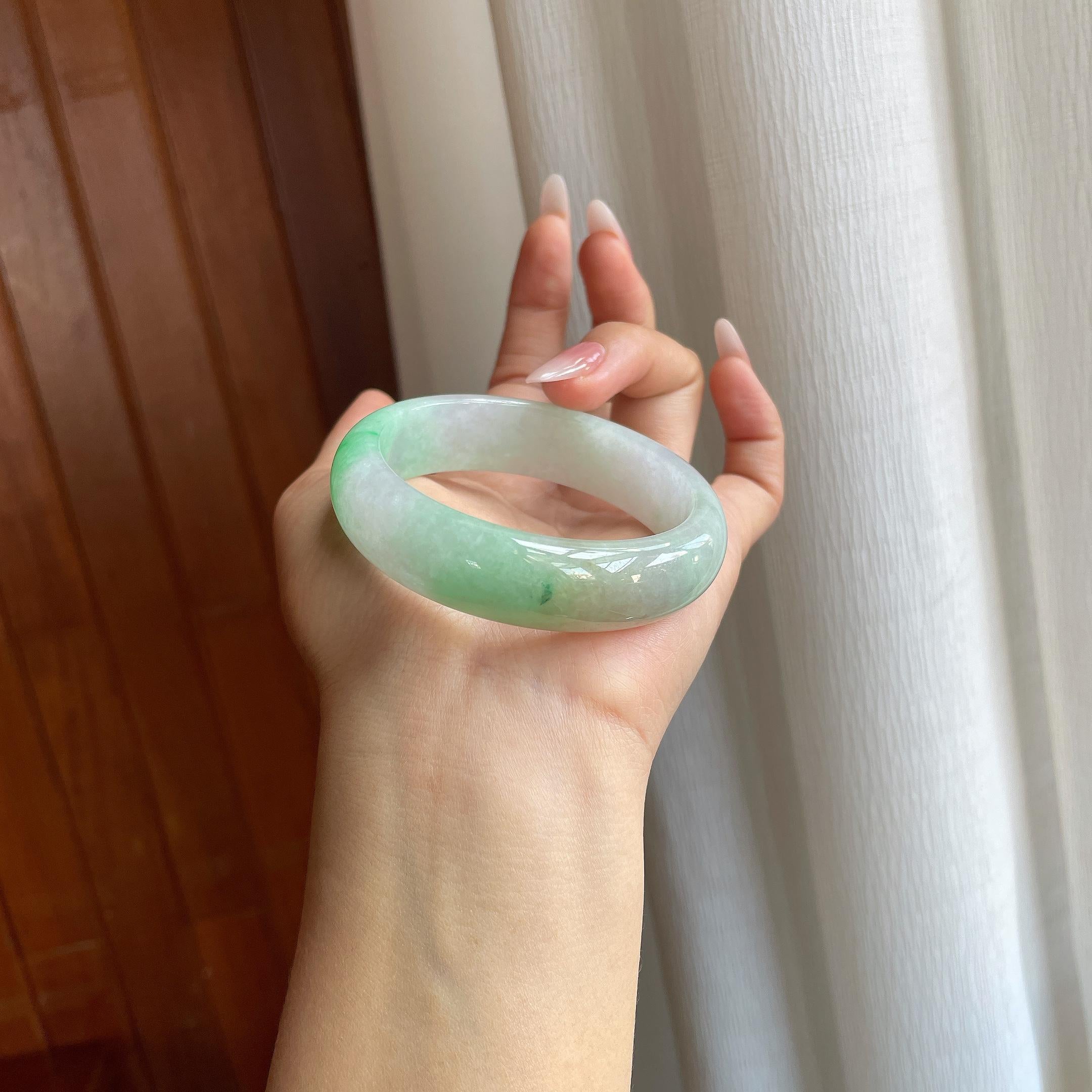 糯冰带色翡翠平安镯（55.3mm）（yc296409）