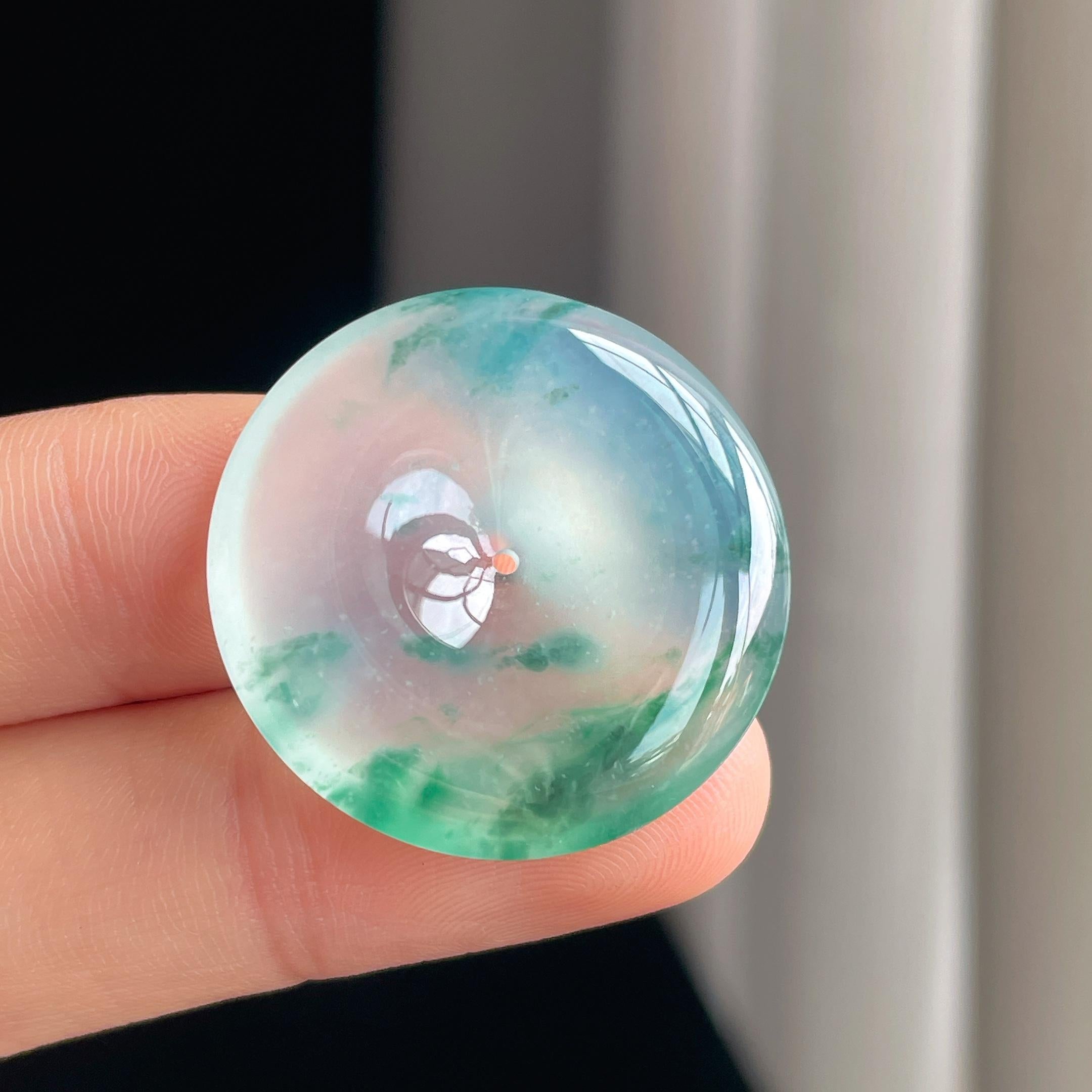 冰玻种飘花翡翠平安扣（yc333169）