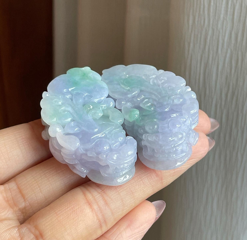 糯冰椿彩翡翠貔貅挂件一对（yc284600）