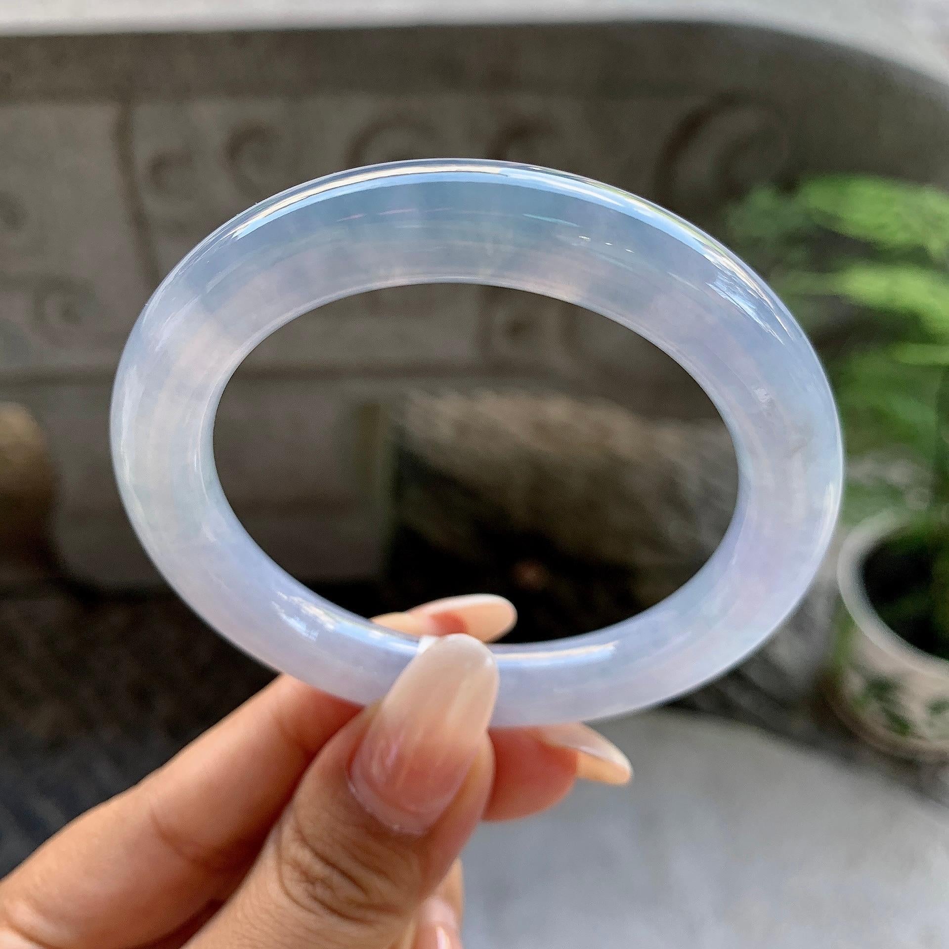 糯冰种紫罗兰圆条手镯（53mm）