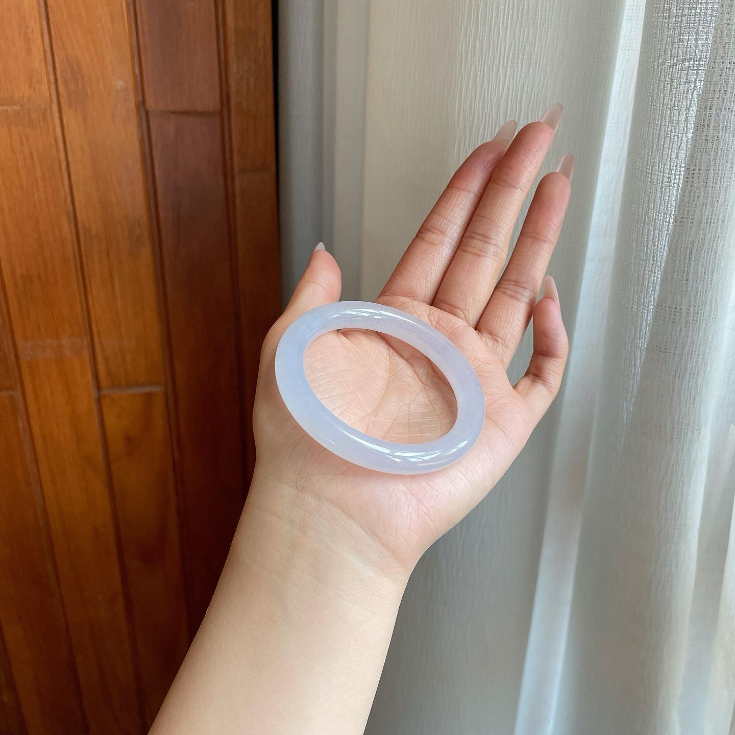 糯冰无色翡翠圆条手镯（52mm）（yc278682）