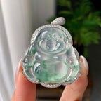 18k金钻镶冰种飘花佛公挂件（yc182089）