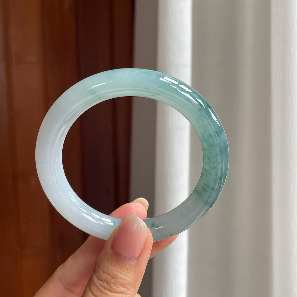 糯冰飘花翡翠圆条手镯（55mm）（yc397228）