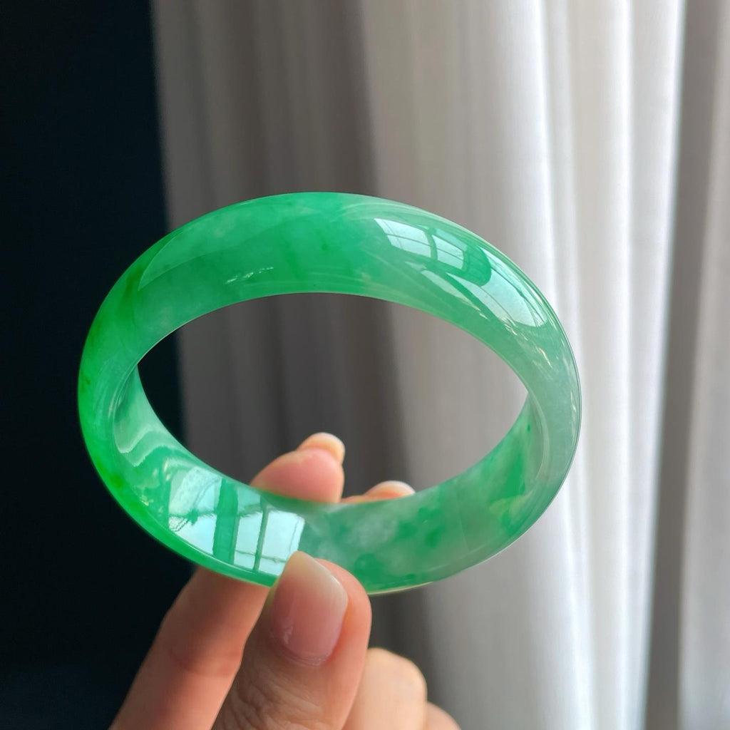 冰种宽版满绿翡翠平安镯（58.8mm）（yc389522）