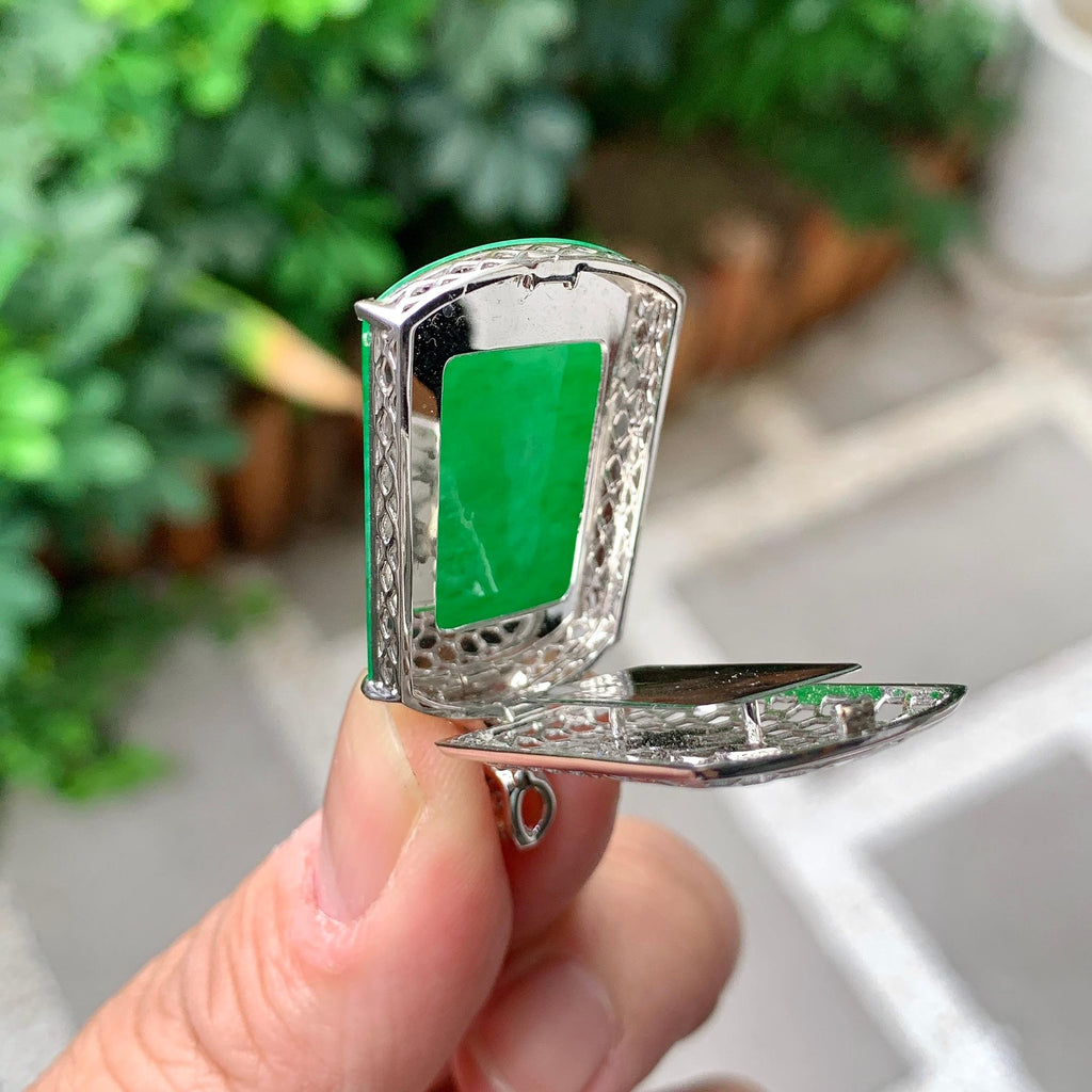 18K金钻镶糯冰种满绿无事牌吊坠（yc261126）