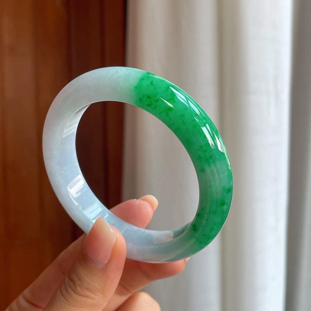 糯冰翠绿半山半水翡翠平安镯（56mm）（yc400193）
