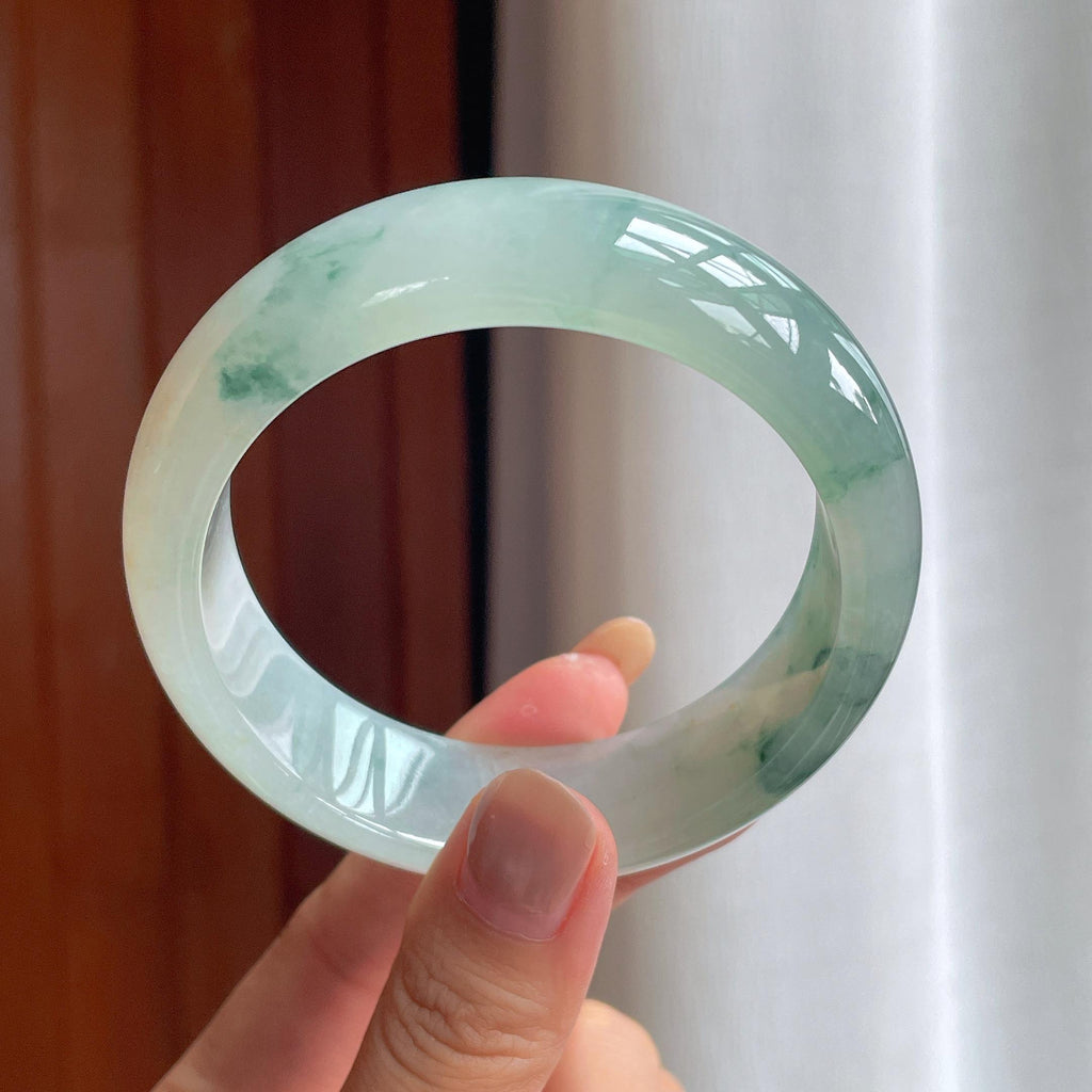 糯冰种飘花宽版翡翠手镯 60圈天然缅甸A货翡翠（yc439433）